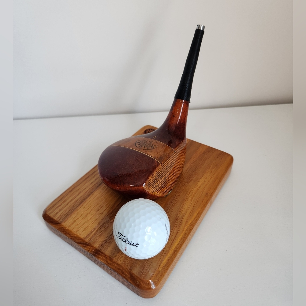 VINTAGE VULCAN V-16 DRIVER PERSIMMON WOOD Business Card Holder Office Decor